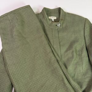 Amanda Smith Suits 2 Piece Long Jacket Skirt Women's 16 Green Wool Blend Career